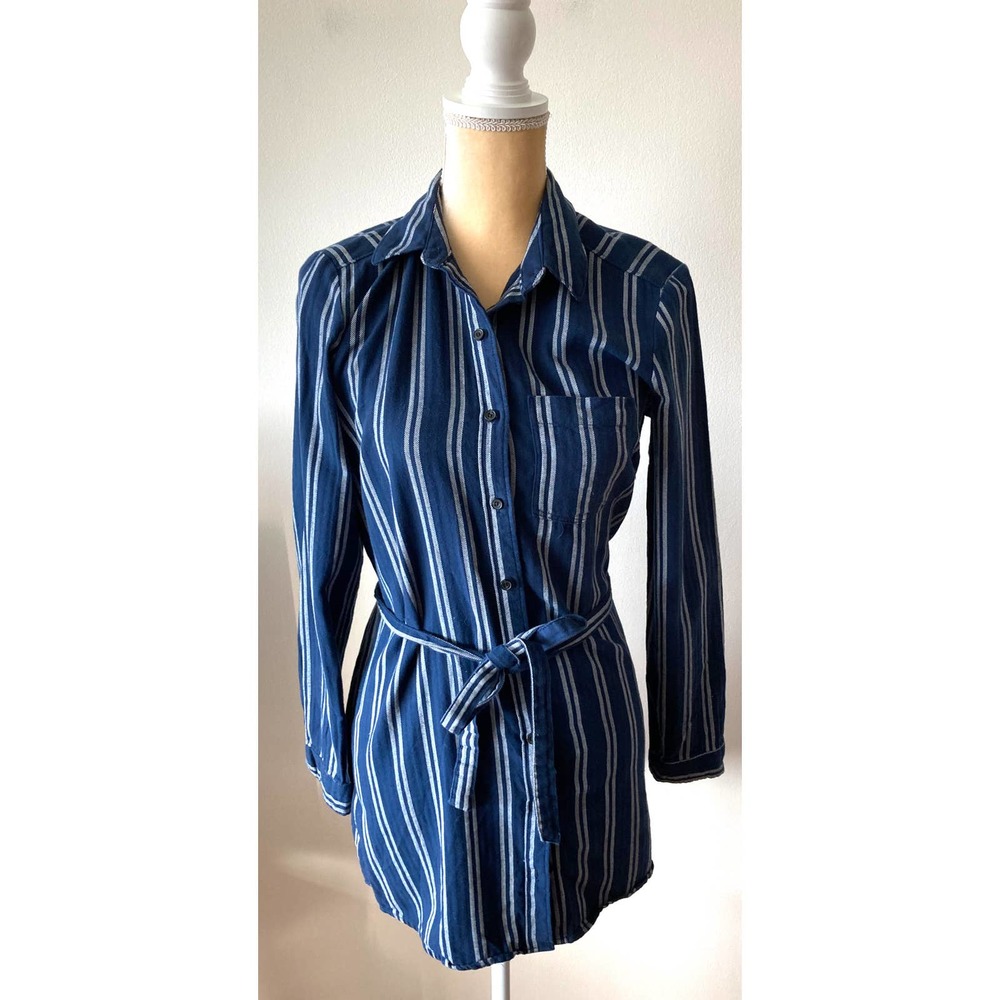 Abercrombie & Fitch Striped Shirt Tie Dress Blue Size Small Petite